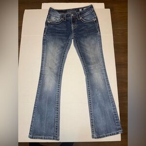 Sold❌❌❌Miss Me Jeans Womens 25 Mid-Rise Bootcut Wing Rhinestone Pocket Bling